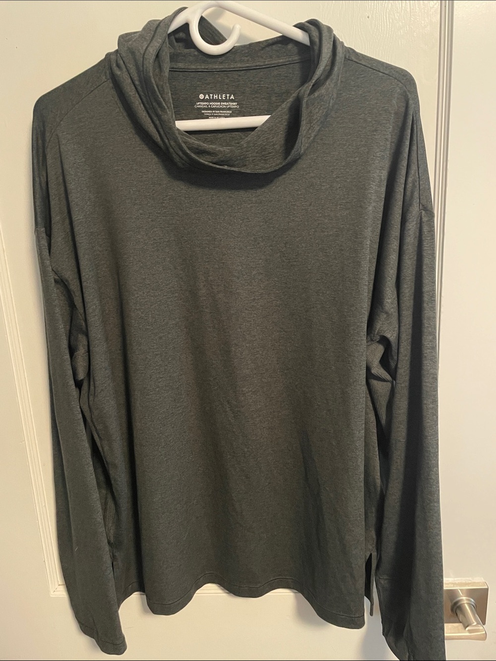 Athleta Uptempo Cowl Neck Hoodie Sweatshirt in Gray